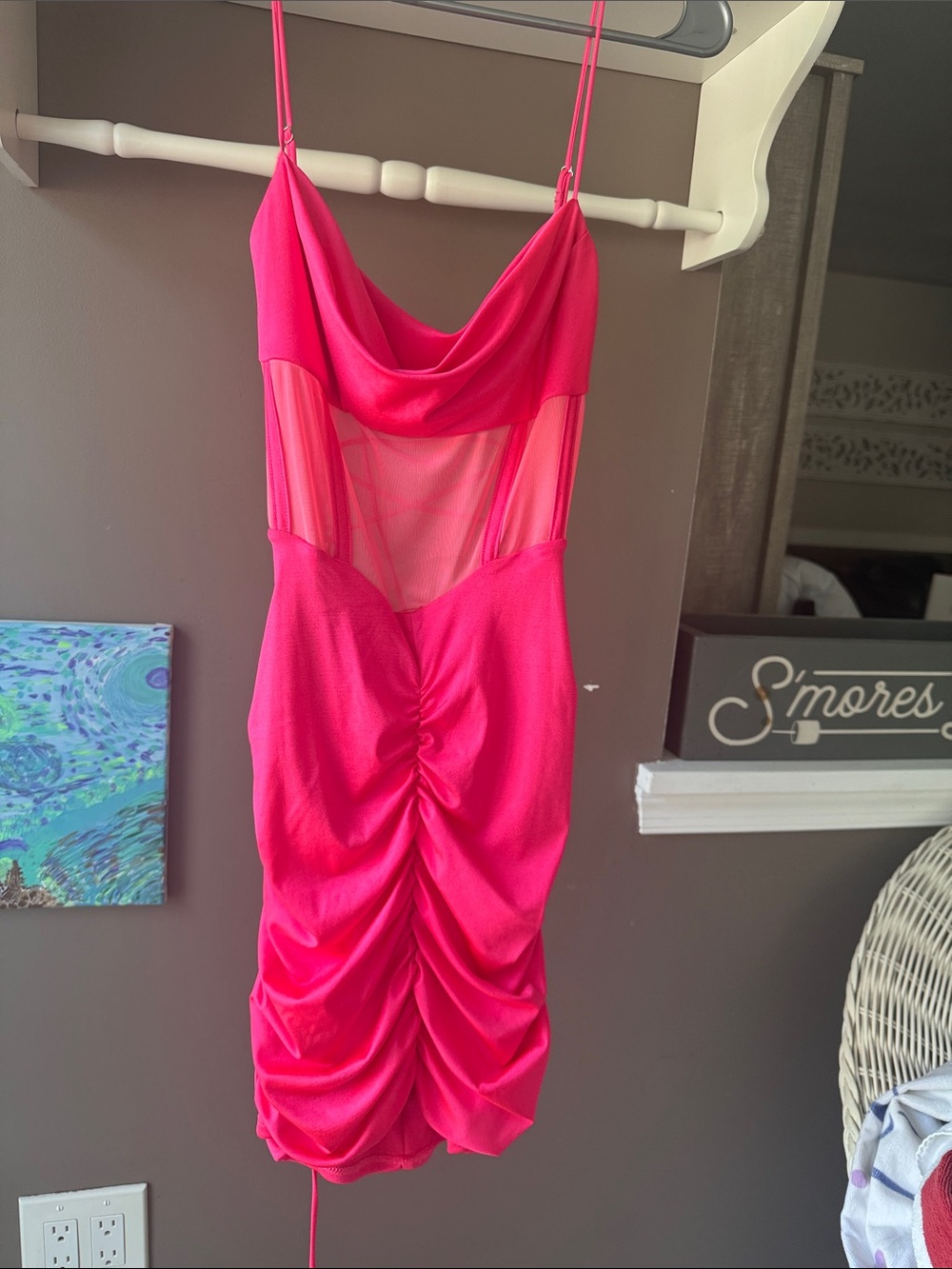 LUCY IN THE SKY Hot Pink Cowl Neck Ruched Mini Dress